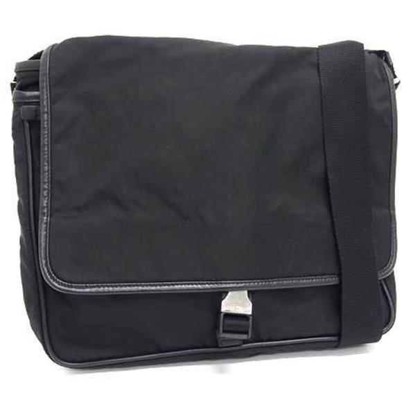 PRADA Prada Triangle Shoulder Bag V158 Black Tessuto Nylon Men's Women's Mark...